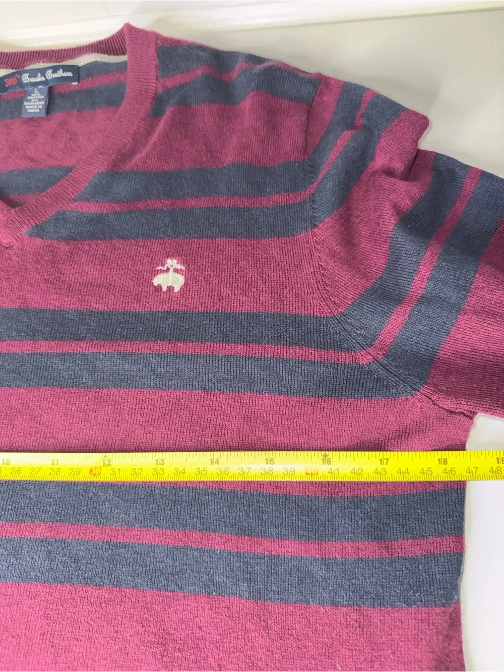 Brooks Brothers Burgundy and Charcoal Striped V-Neck Sweater